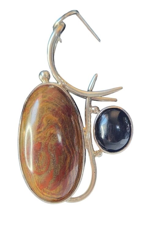 Jerry & Fran Harr Jewelry - Pendant Jasper & Onyx 13.5 gr 15mm loop 925 Silver 50mm x 30mm